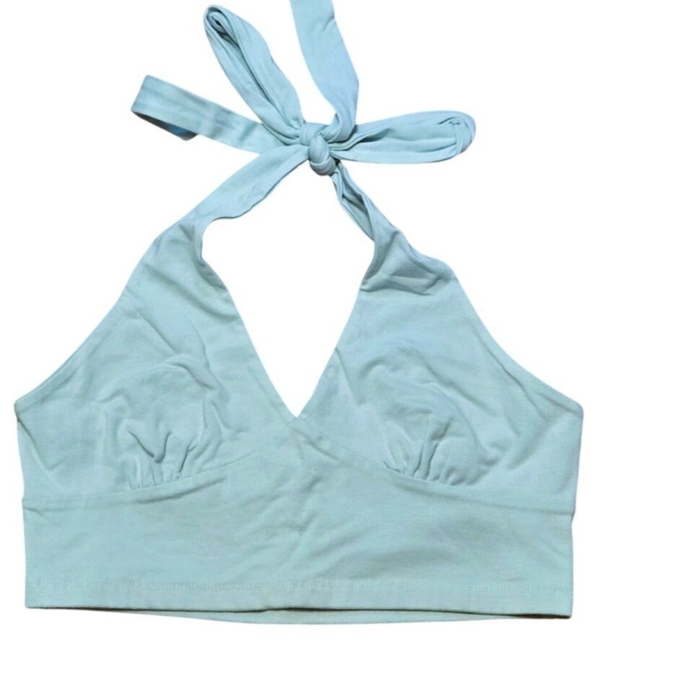 Tillys NWT Mint Halter Crop Top Women's Size L Ribbed Knit Tie Neck NEW